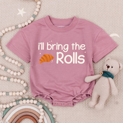 Thanksgiving Baby Romper Set: 'Thick Thighs & Apple Pies' & 'I'll Bring the Rolls' Outfits! Cute Fall Holiday Bubble Romper for Baby