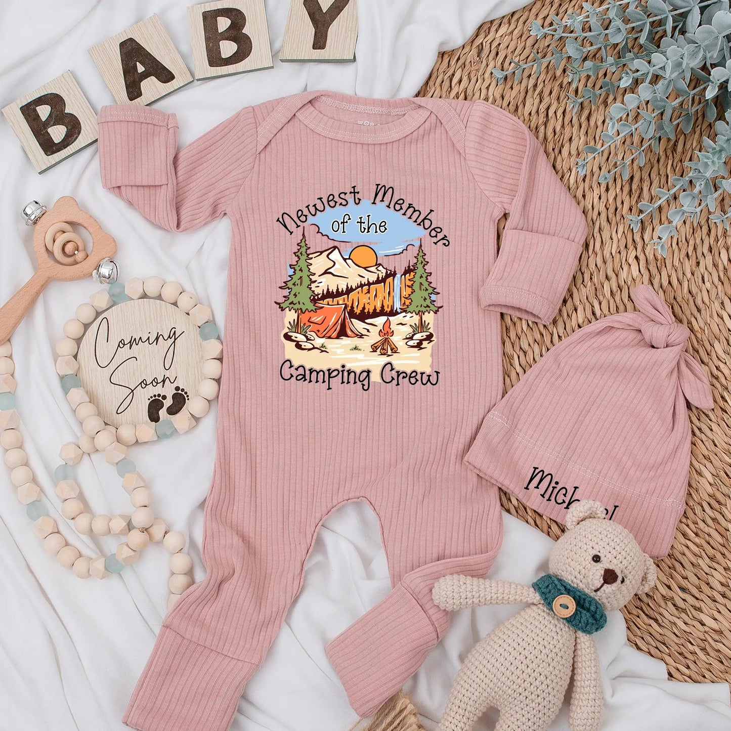 Newest Camping Crew Baby Bodysuit Outdoor Adventure Outfit Mountain Sunset Tent Campfire Nature Newborn Clothes Baby Shower Gift
