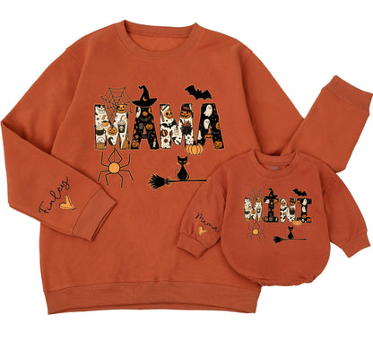 Mama & Mini Halloween Sweatshirts: Matching Family Outfits with Pumpkin, Ghost Letters - Cute Mommy and Me Fall Party Costume Romper Baby Gift Set