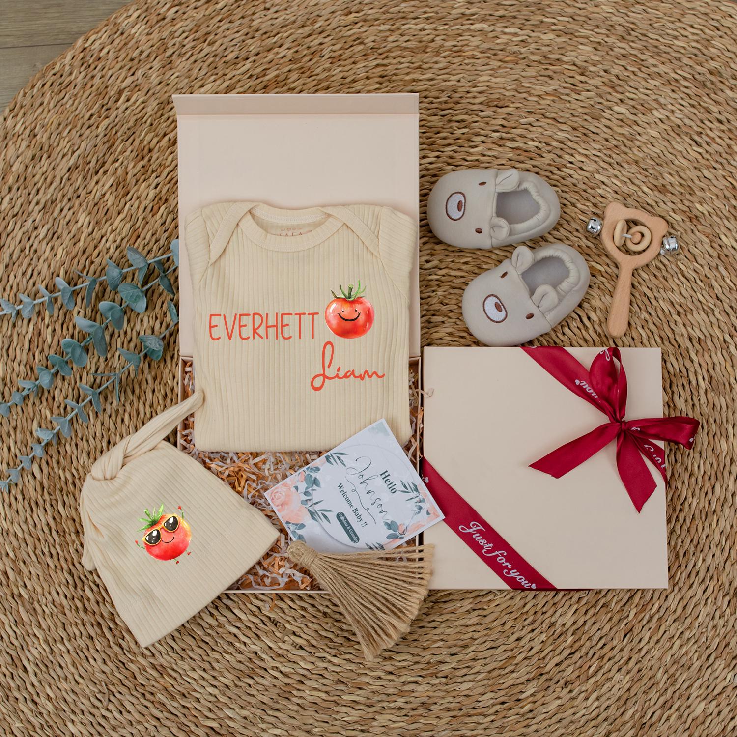 Personalized Baby First Middle Name Romper Adorable Smiling Tomato Design Modern Newborn Shower Gift Coming Home Outfit