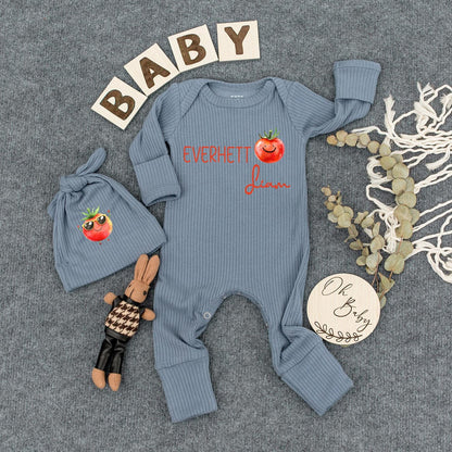 Personalized Baby First Middle Name Romper Adorable Smiling Tomato Design Modern Newborn Shower Gift Coming Home Outfit