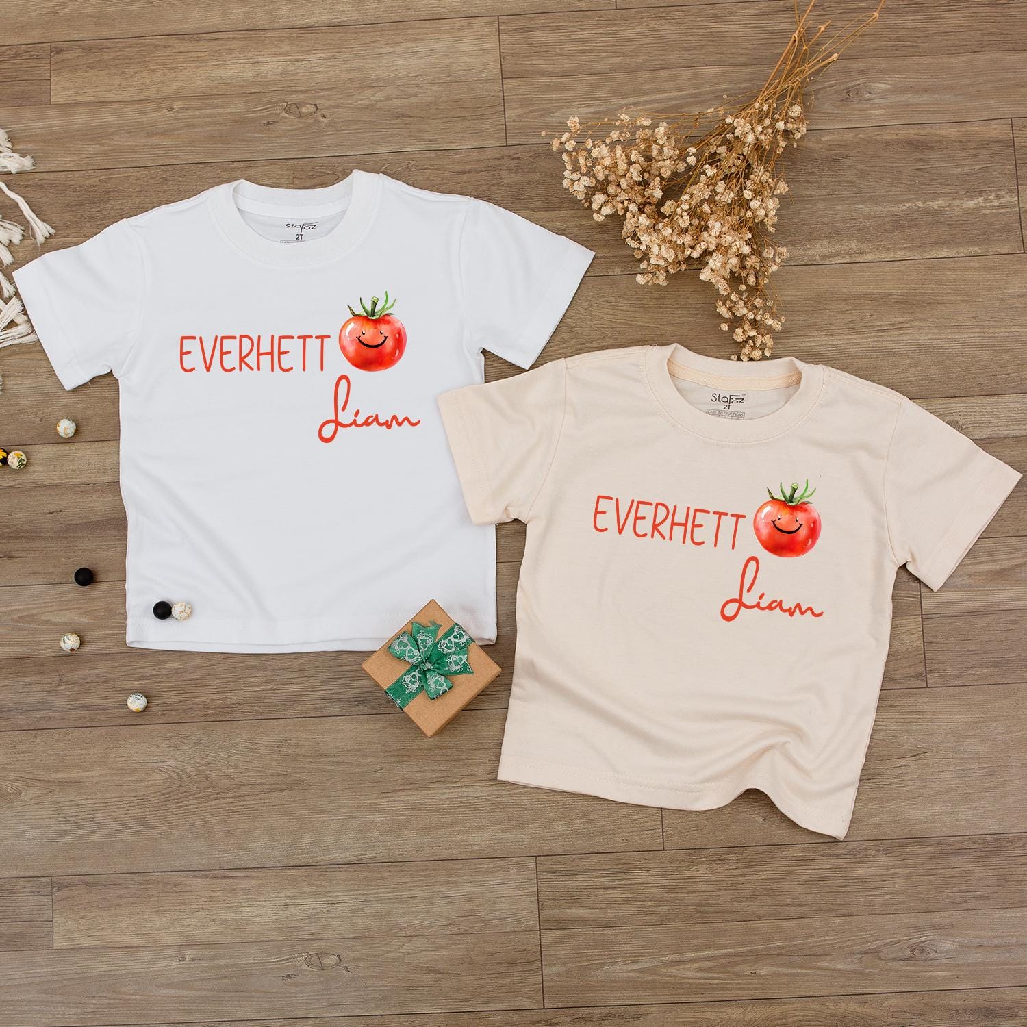 Everhett & Liam Tomato Baby Outfit, Personalized Name Romper, Cute Fruit Toddler Sweatshirt, Funny Matching Sibling Set, Custom Kids Shirt 138 chars