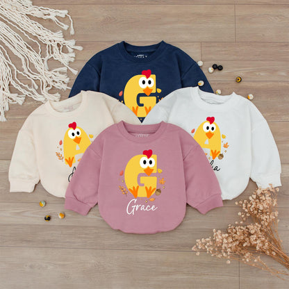 Amelia & Grace Personalized Baby Chick Fall Shirt, Thanksgiving Toddler Tee, Cute Yellow Autumn Outfit, Matching Family Fall Photo
