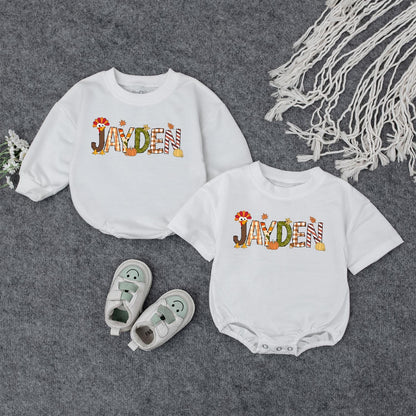 Personalized Jayden Thanksgiving Baby Boy Shirt, Fall Turkey & Pumpkin Design, Toddler Autumn Outfit Gift (139 chars)