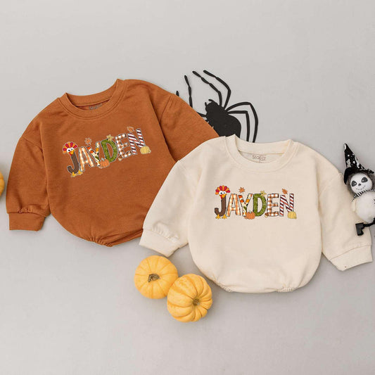 Personalized Jayden Thanksgiving Baby Boy Shirt, Fall Turkey & Pumpkin Design, Toddler Autumn Outfit Gift (139 chars)