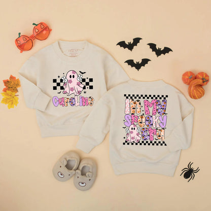 Custom Caroline "In My Spooky Era" Baby Romper Cute Pink Ghost Halloween Toddler Sweatshirt Whimsical Retro Gift