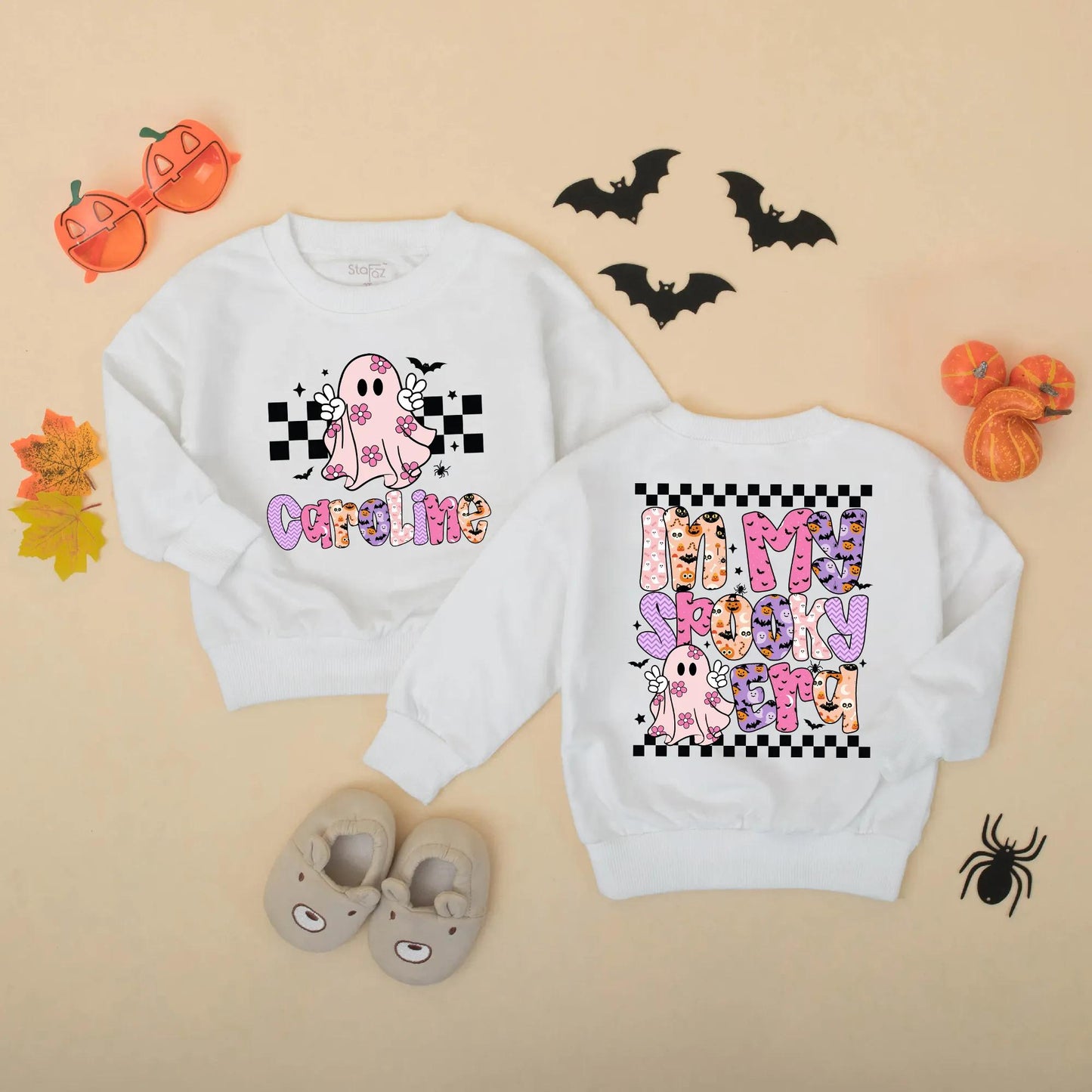 Custom Caroline "In My Spooky Era" Baby Romper Cute Pink Ghost Halloween Toddler Sweatshirt Whimsical Retro Gift