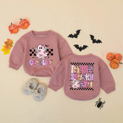 Custom Caroline "In My Spooky Era" Baby Romper Cute Pink Ghost Halloween Toddler Sweatshirt Whimsical Retro Gift