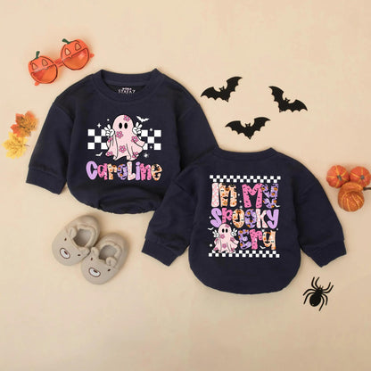 Custom Caroline "In My Spooky Era" Baby Romper Cute Pink Ghost Halloween Toddler Sweatshirt Whimsical Retro Gift