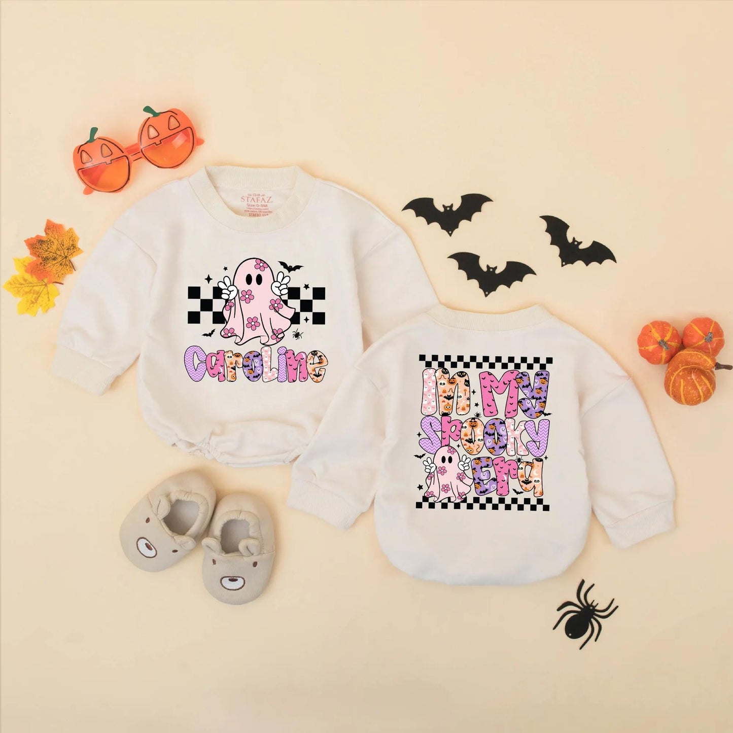 Custom Caroline "In My Spooky Era" Baby Romper Cute Pink Ghost Halloween Toddler Sweatshirt Whimsical Retro Gift