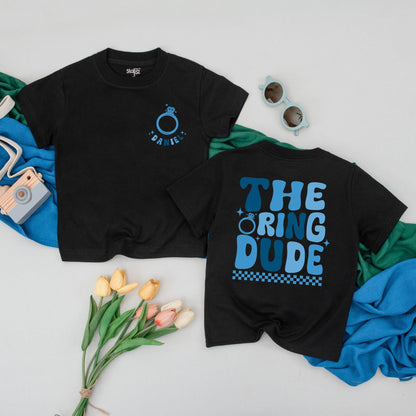 Personalized Ring Bearer T-Shirt: The Ring Dude Wedding Outfit for Boys & Toddlers, Custom Ring Security Tee, Proposal Gift, Bridal Party Shirt with Stars (139 chars)