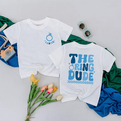 Personalized Ring Bearer T-Shirt: The Ring Dude Wedding Outfit for Boys & Toddlers, Custom Ring Security Tee, Proposal Gift, Bridal Party Shirt with Stars (139 chars)