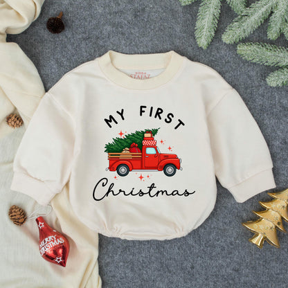 My First Christmas Baby Romper Cute Red Truck Tree Outfit for Newborn Infant Boy Girl