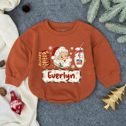 Everlyn's Retro Santa Romper Baby Girl Christmas Outfit, Milk for Santa Design, First Christmas Gift, Holiday Newborn Baby Clothes, Whimsical