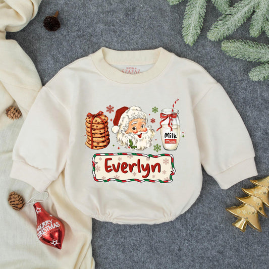 Everlyn's Retro Santa Romper Baby Girl Christmas Outfit, Milk for Santa Design, First Christmas Gift, Holiday Newborn Baby Clothes, Whimsical