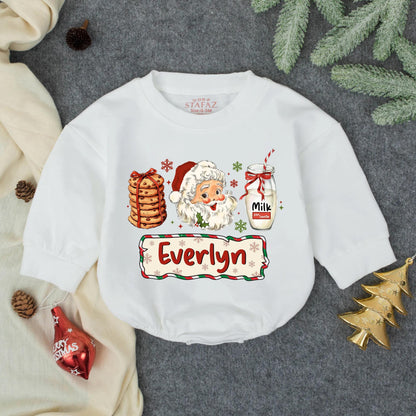 Everlyn's Retro Santa Romper Baby Girl Christmas Outfit, Milk for Santa Design, First Christmas Gift, Holiday Newborn Baby Clothes, Whimsical