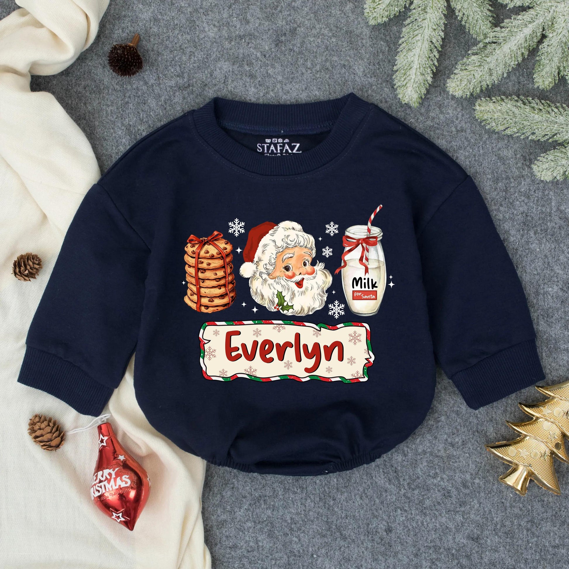 Everlyn's Retro Santa Romper Baby Girl Christmas Outfit, Milk for Santa Design, First Christmas Gift, Holiday Newborn Baby Clothes, Whimsical