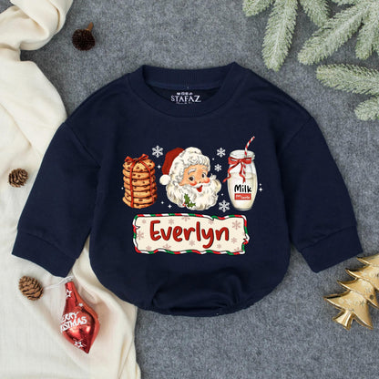 Everlyn's Retro Santa Romper Baby Girl Christmas Outfit, Milk for Santa Design, First Christmas Gift, Holiday Newborn Baby Clothes, Whimsical