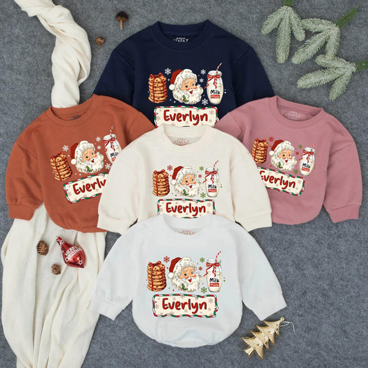 Everlyn's Retro Santa Romper Baby Girl Christmas Outfit, Milk for Santa Design, First Christmas Gift, Holiday Newborn Baby Clothes, Whimsical