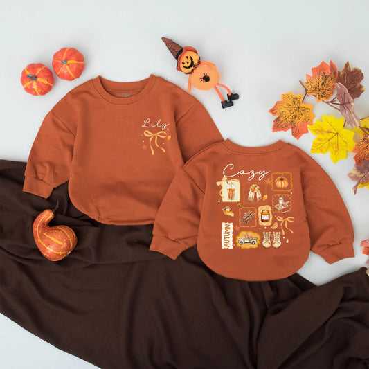 Personalized Lily Cozy Autumn Baby Romper Custom Name Infant Bodysuit Pumpkin Patch Fall Clothes