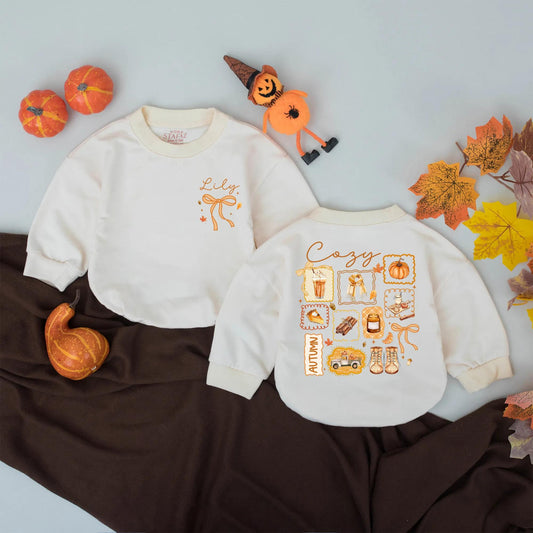 Personalized Lily Cozy Autumn Baby Romper Custom Name Infant Bodysuit Pumpkin Patch Fall Clothes