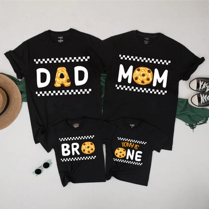 Matching Family Cookie Birthday Shirts Romper with Red Text Cookie Graphics for Mom Dad Bro Baby Tony One First Celebration Soft Cotton
