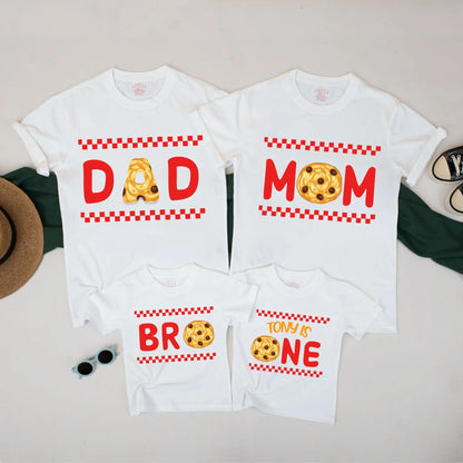 Matching Family Cookie Birthday Shirts Romper with Red Text Cookie Graphics for Mom Dad Bro Baby Tony One First Celebration Soft Cotton