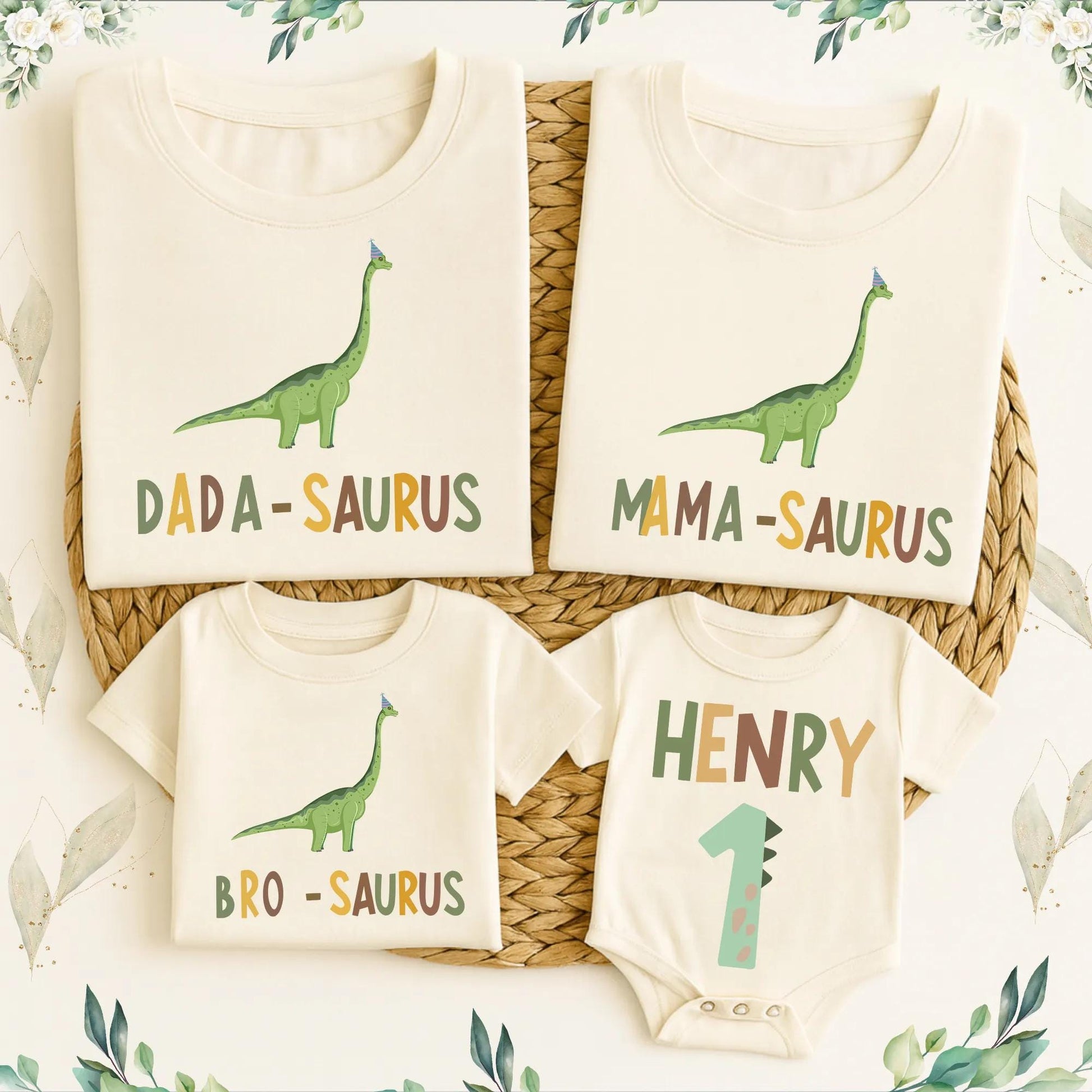 Dada-Saurus Family Matching 1st Birthday Shirts! Green Dino Outfit for One-Year-Old Boy, Matching Mama, Bro & Henry's Birthday Clothes, Comfy Cotton