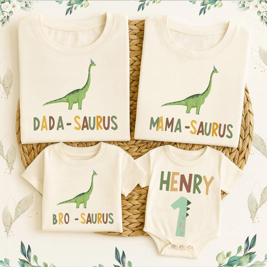 Dada-Saurus Family Matching 1st Birthday Shirts! Green Dino Outfit for One-Year-Old Boy, Matching Mama, Bro & Henry's Birthday Clothes, Comfy Cotton