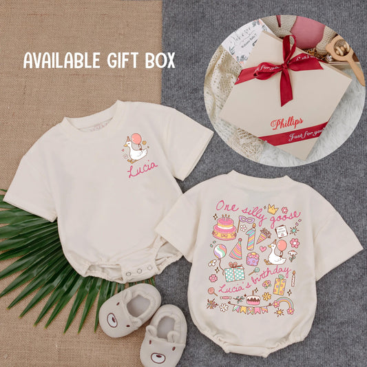 Personalized One Silly Goose Birthday Romper with Balloon & Name Cute Pastel Baby Outfit 1st Birthday Gift