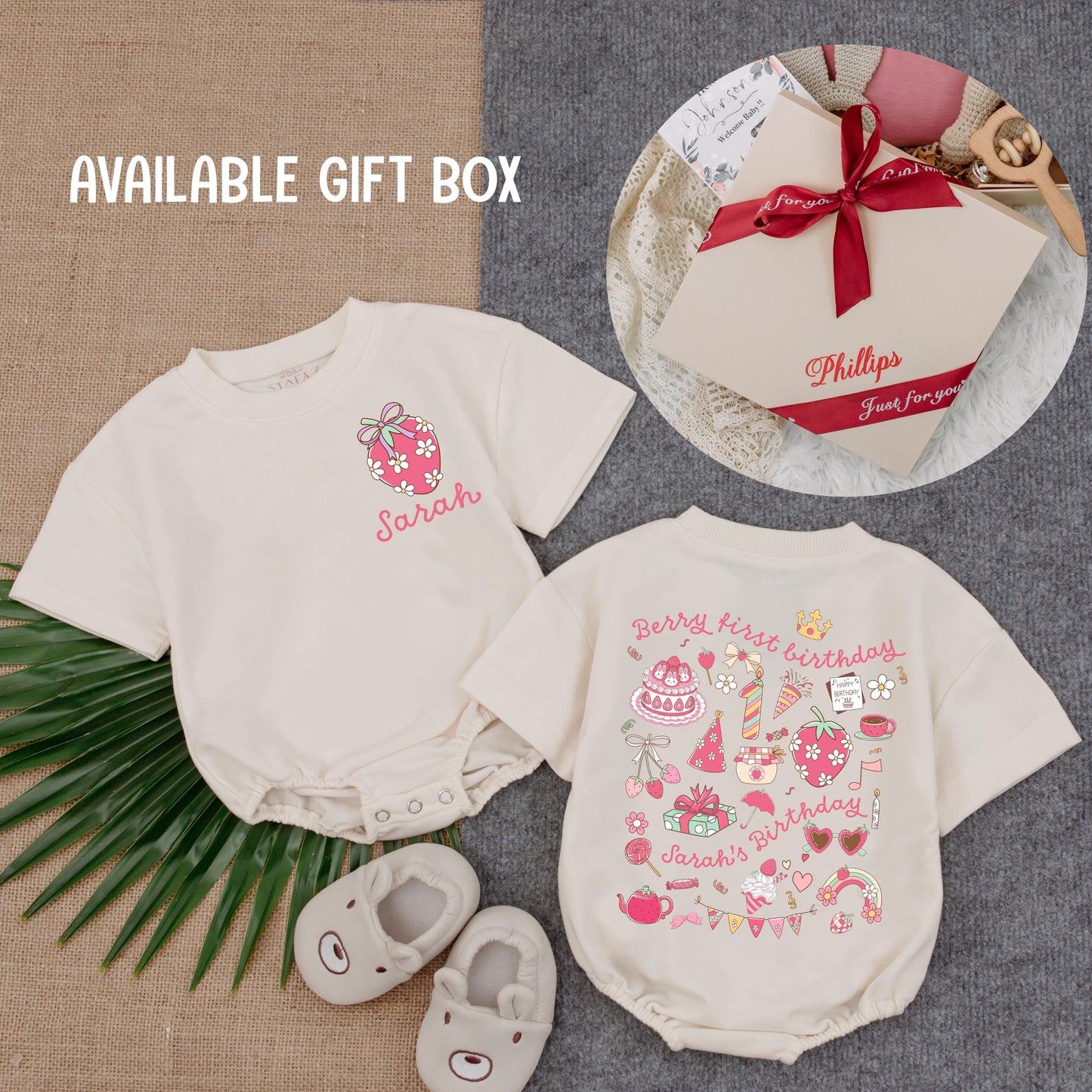 Berry First Birthday Romper for Sarah Cute Strawberry Personalized 1st Birthday Bodysuit Sweet One Baby Girl Outfit Pastel Party Gifts