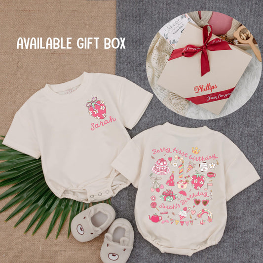 Berry First Birthday Romper for Sarah Cute Strawberry Personalized 1st Birthday Bodysuit Sweet One Baby Girl Outfit Pastel Party Gifts