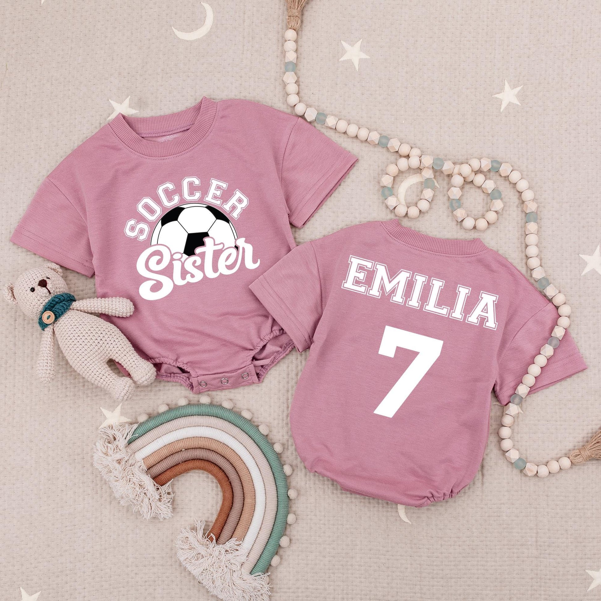 Custom Soccer Sister Romper: Soccer Ball & 'Soccer Sister' Baby Bodysuit, Personalized Name & Number, Gameday Outfit