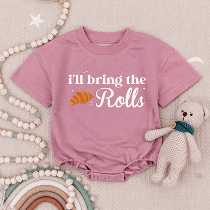 Pumpkin Pie & Rolls Thanksgiving Baby Romper Set: Funny Fall Bodysuit for Thicc Thighs Feast Outfits, Cute Holiday Baby Clothes, Gender Neutral 139