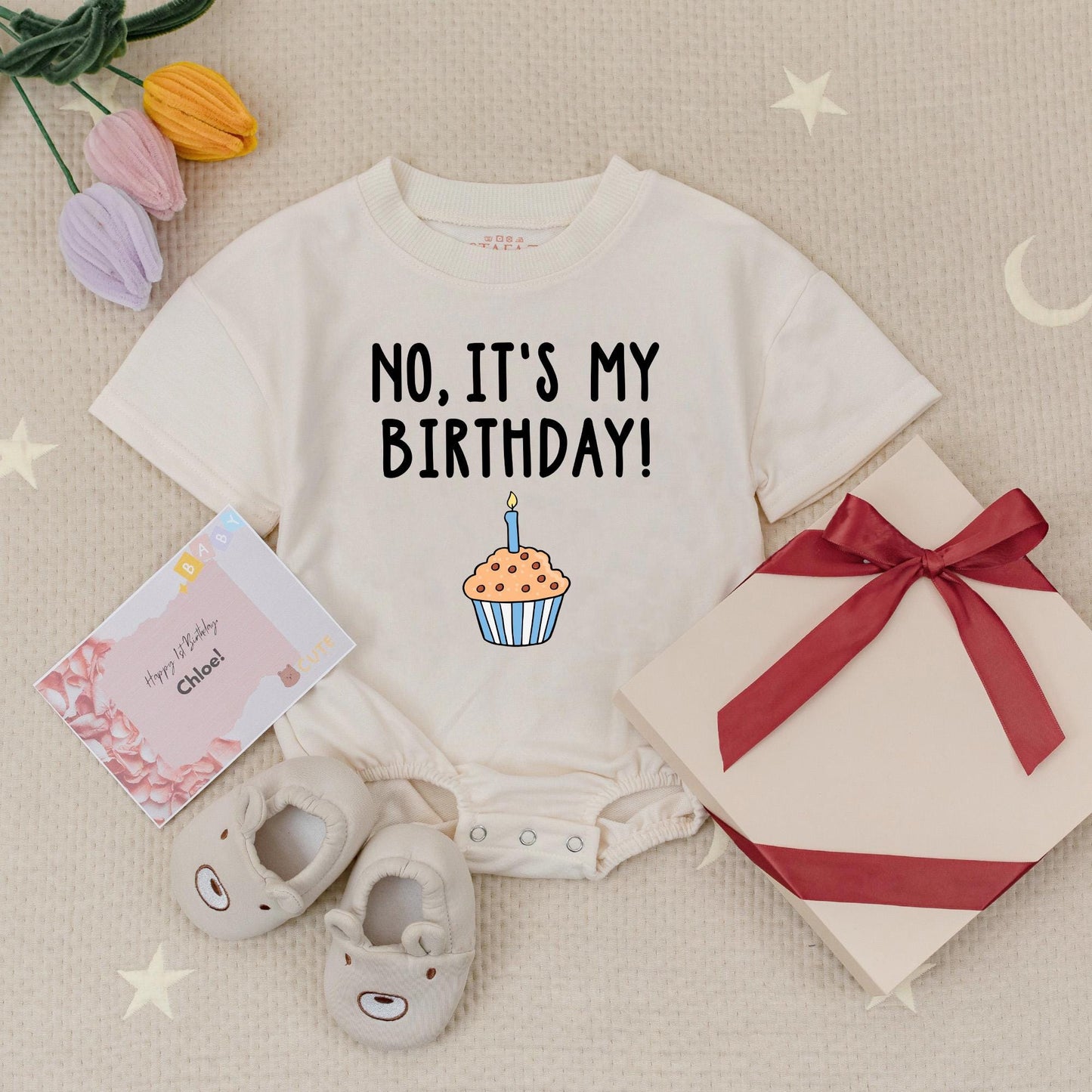 It's My Birthday! Funny Twins Baby Romper with Cupcake Design for First Birthday Boy Girl Cute Twin Outfits