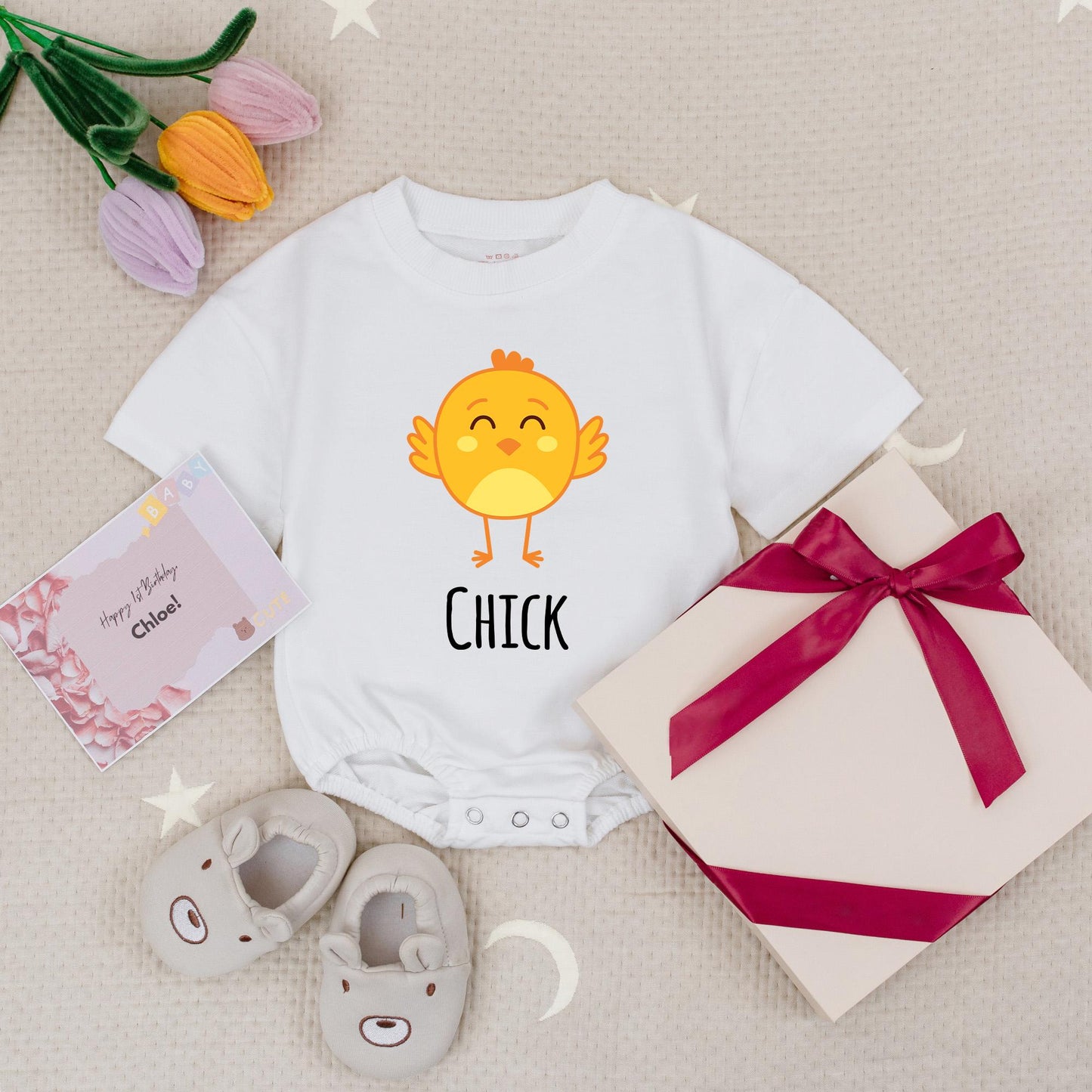 Cute Chick Magnet Twins Romper Set, Funny Baby Boy Bodysuit Matching Outfit, Playful Cartoon Design, Unique Twin Baby Shower Gift Set (138 chars)