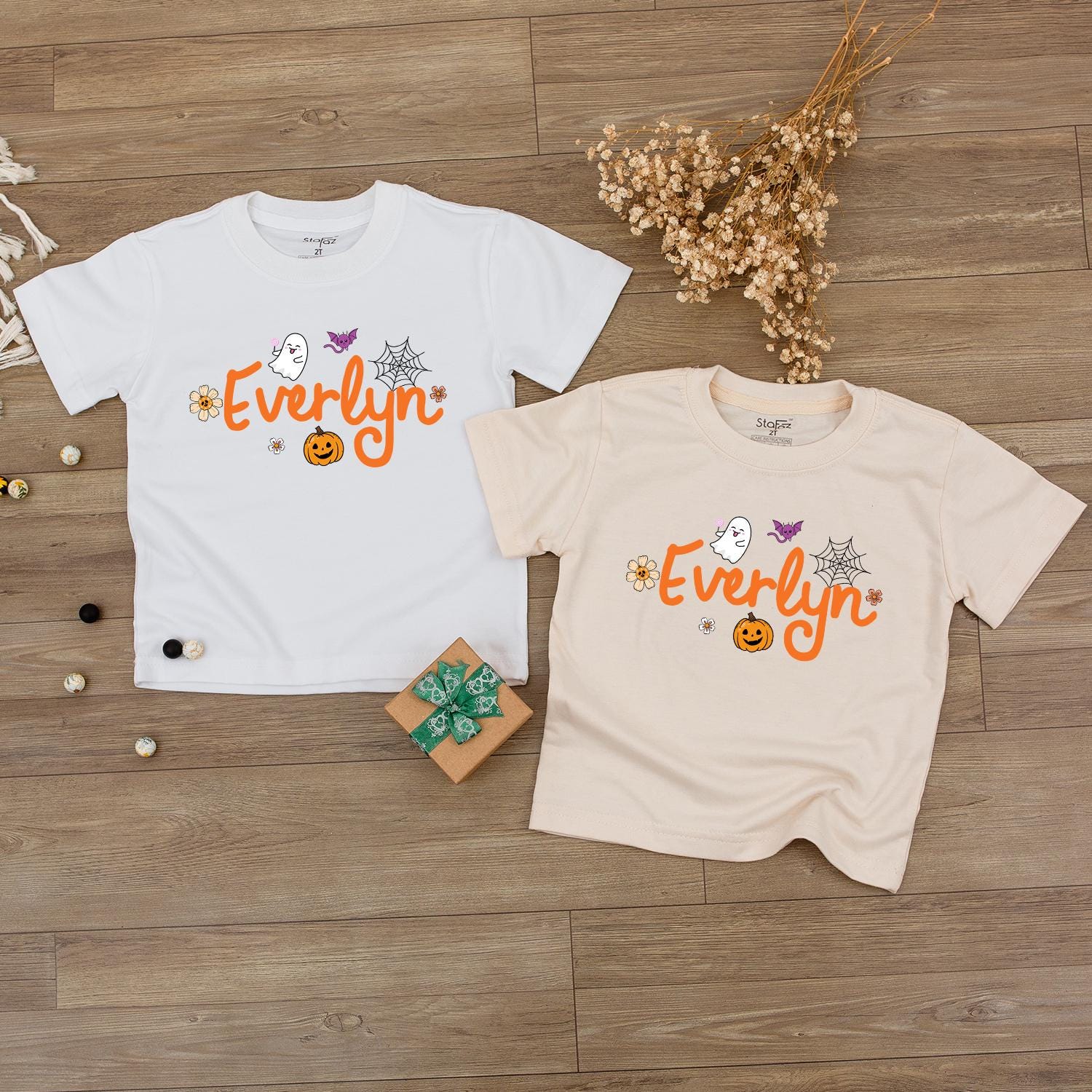 Custom Name Halloween Baby Bodysuit & Sweatshirt Orange Ghost Pumpkin Bat Purple White Fall Outfit Personalized