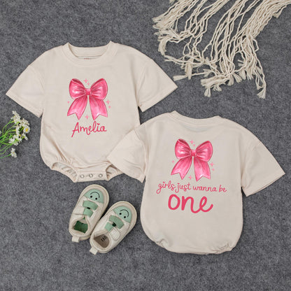 Amelia's First Birthday Outfit Pink Bow Starbursts Girls Just Wanna Be One Year Old Custom Baby Girl Sweatshirt Gift