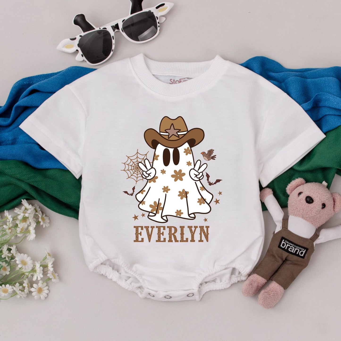 Personalized Western Ghost Baby Romper My First Halloween Outfit Cowboy Cowgirl Infant Clothes Spooky Season Baby Shower Gift