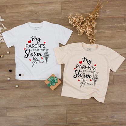 My Parents Braved a Storm Outfit, Rainbow Baby Bodysuit, IVF Gift, Floral Romper, Sentimental Newborn Gift Idea, Long Sleeve Baby Girl Boy Clothes