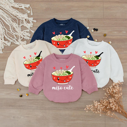 Miso Cute Baby Romper whimsical cartoon miso soup design newborn bubble bodysuit gender neutral clothes funny food pun