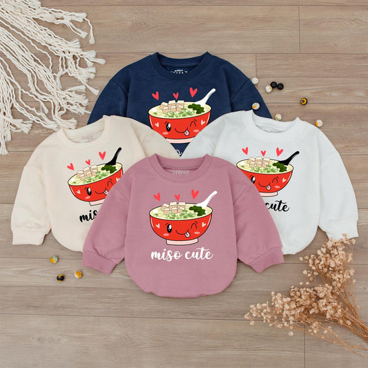 Miso Cute Baby Romper whimsical cartoon miso soup design newborn bubble bodysuit gender neutral clothes funny food pun
