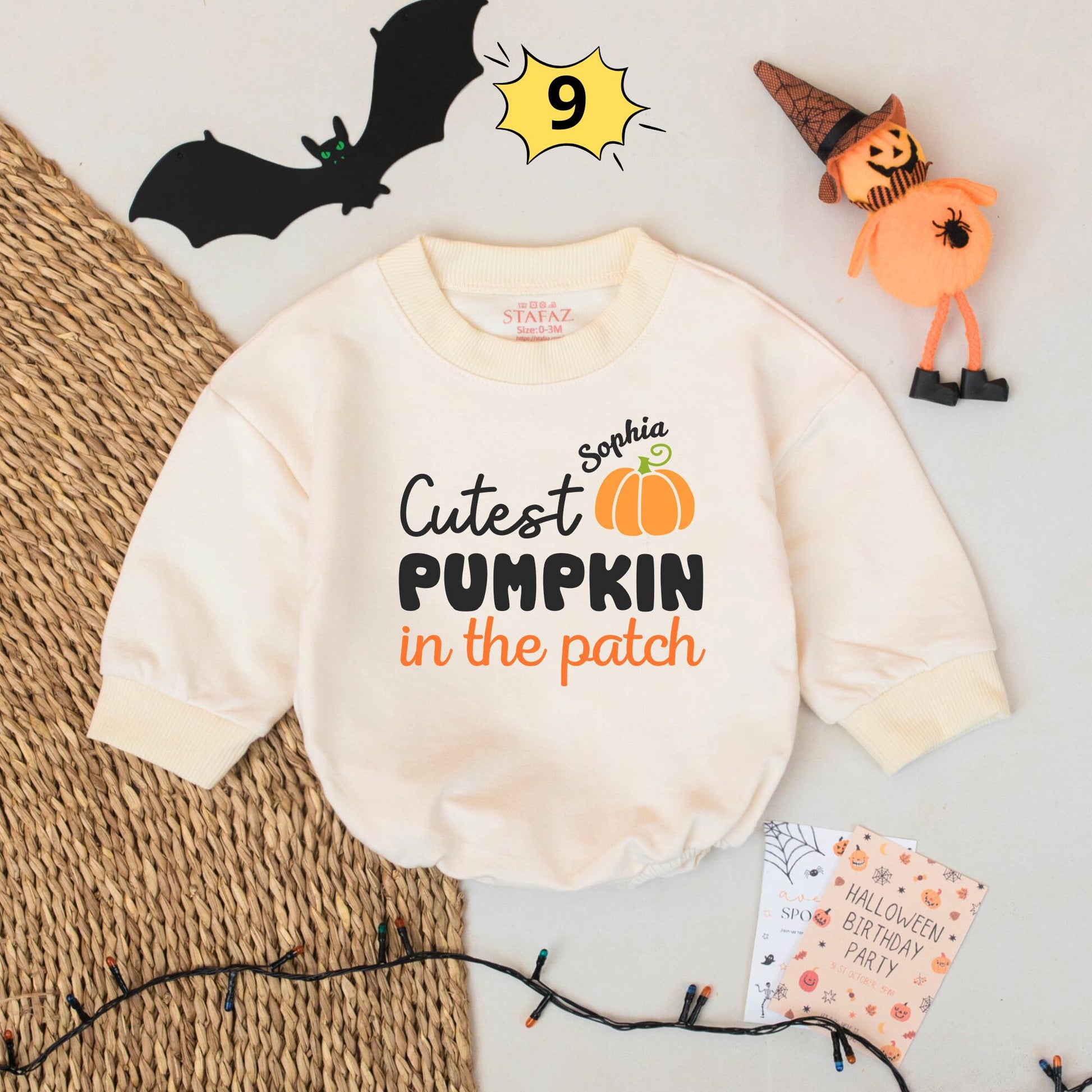 Personalized Thanksgiving Baby Romper Fun Retro Turkey Design with Teal Hair Orange Goggles & Thomas Name Brown Gold Beak Checkered Baby Gift