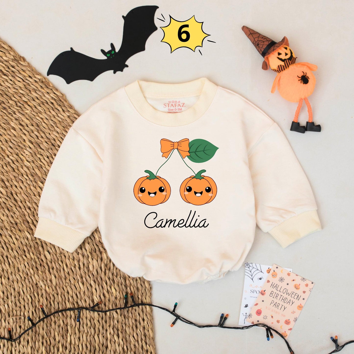 Personalized Thanksgiving Baby Romper Fun Retro Turkey Design with Teal Hair Orange Goggles & Thomas Name Brown Gold Beak Checkered Baby Gift