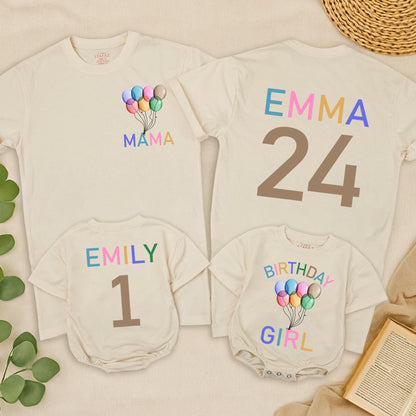 Rainbow Balloon Birthday Romper 1st Birthday Outfit Colorful Matching Family Baby Toddler Girl Celebration Shirt With Balloons
