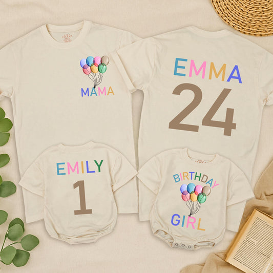 Rainbow Balloon Birthday Romper 1st Birthday Outfit Colorful Matching Family Baby Toddler Girl Celebration Shirt With Balloons