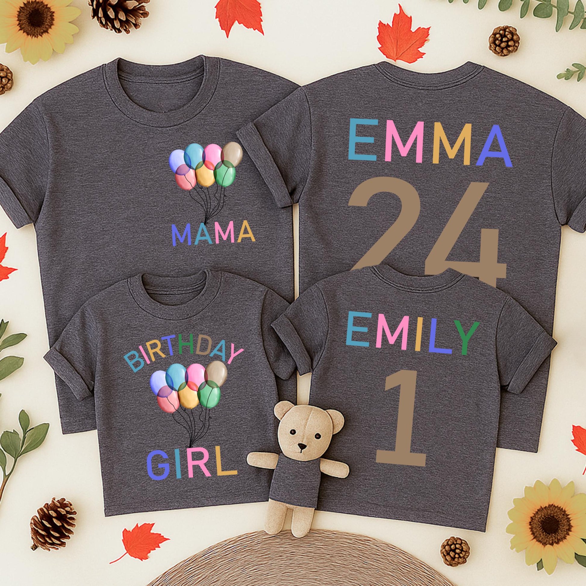 Rainbow Balloon Birthday Romper 1st Birthday Outfit Colorful Matching Family Baby Toddler Girl Celebration Shirt With Balloons