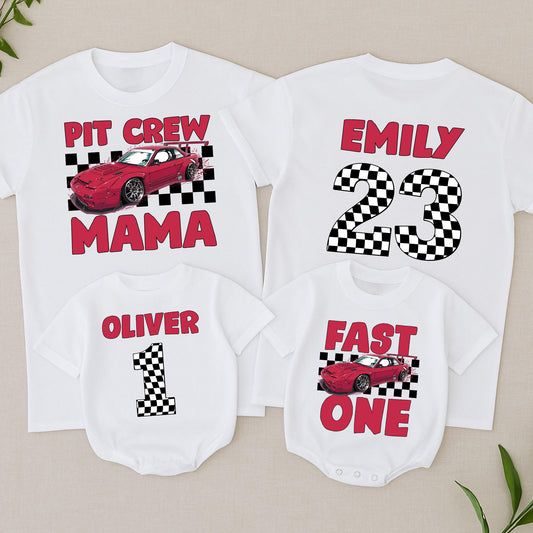 Fast One Birthday Shirt for Boys & Girls | Car Race Theme Tee First Birthday Party Outfit Red Black White Cotton Comfortable