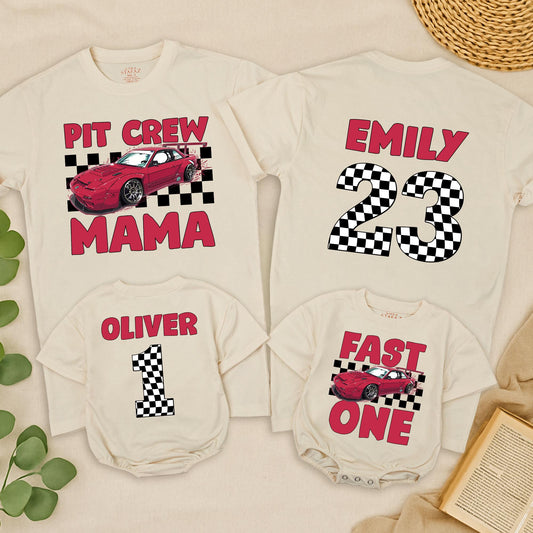 Fast One Birthday Shirt for Boys & Girls | Car Race Theme Tee First Birthday Party Outfit Red Black White Cotton Comfortable