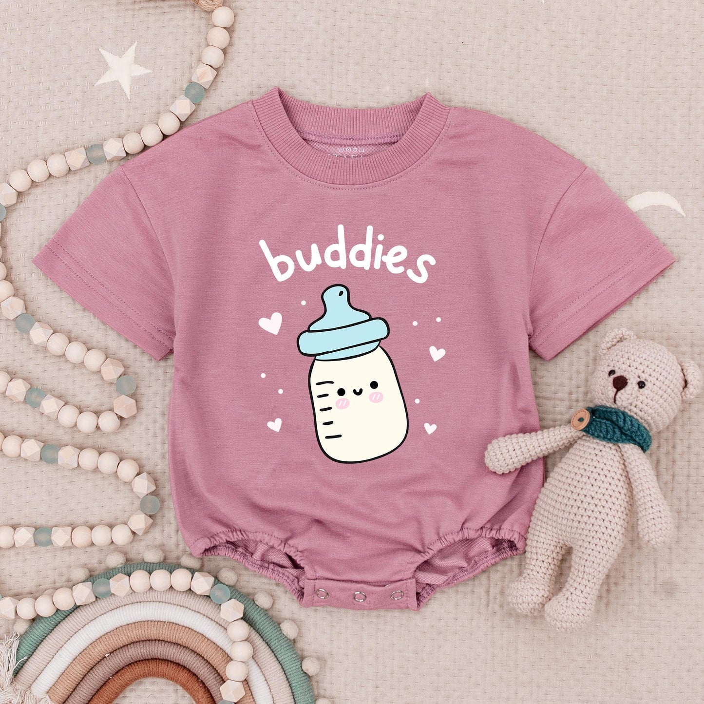 Matching Drinking Buddies Twin Bubble Romper Set Baby Boy & Girl Outfits Best Friends Twins Gift Bodysuit